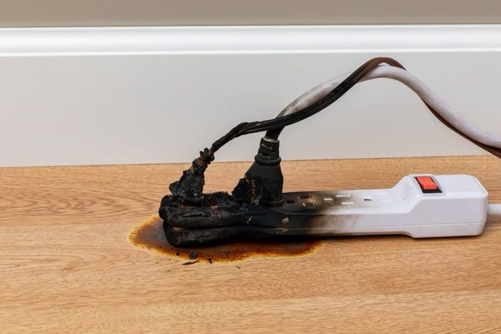 charred melted surge protector
